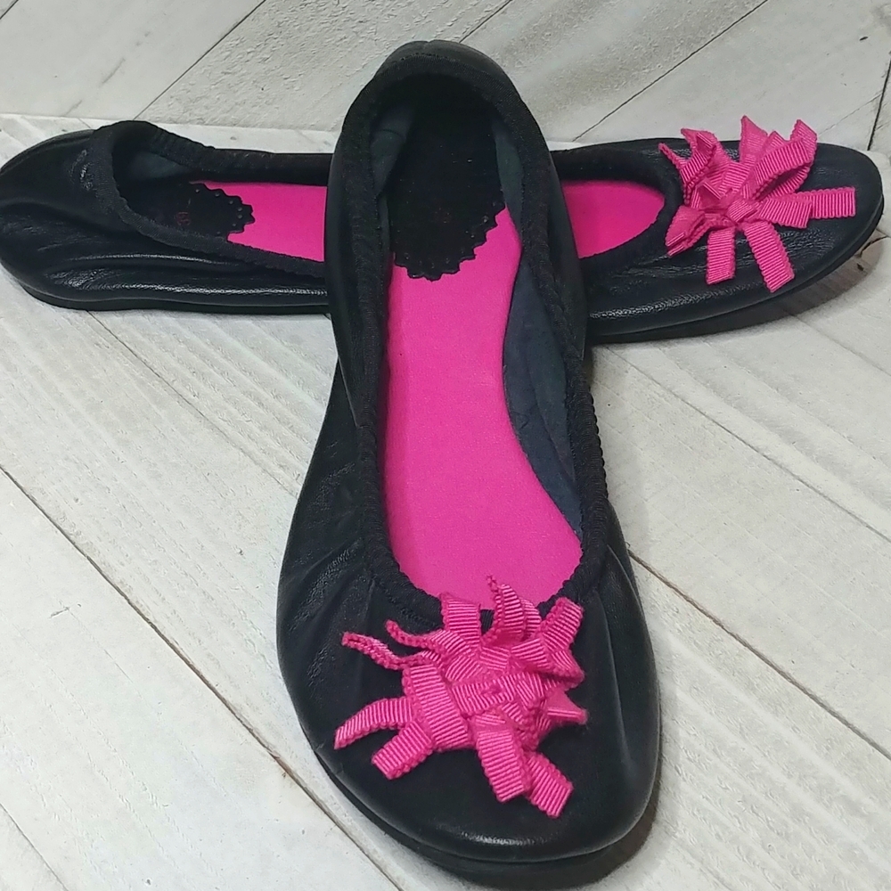 Zara Black and Pink/Purple Ladies Leather Ballet Flats